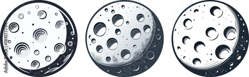 Minimal moon illustration featuring crater details and geometric circular design in bold clean line style