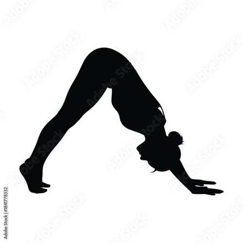 Silhouette illustration of a woman performing the downward-facing dog yoga pose for wellness
