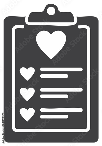 Medical heart check list icon on clipboard with document notes and hearts