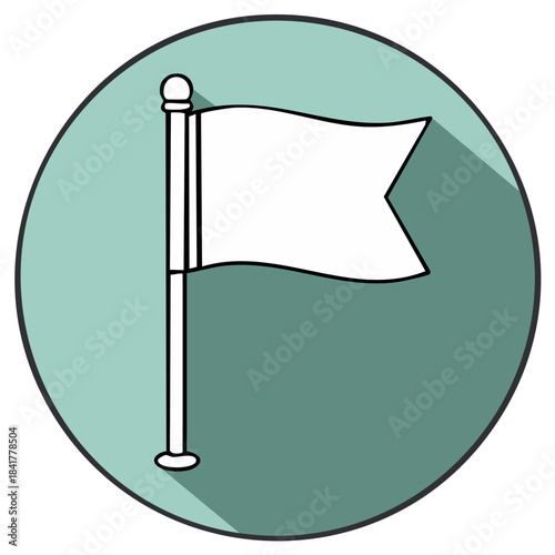 White flag on flagpole icon illustration with shadow effect