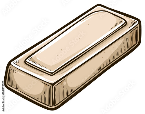 Hand-drawn vector illustration of a single gold bar or ingot representing wealth and finance
