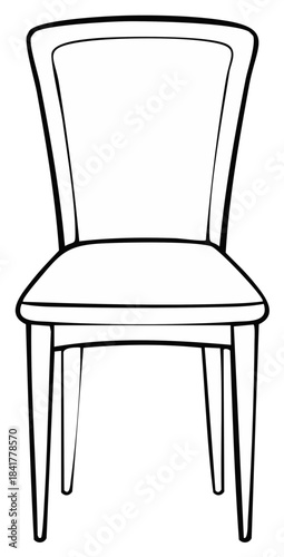 Chair outline illustration, minimalist furniture design, seat with backrest for home interior sketching, linear depiction, simple graphic