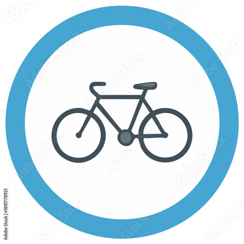 Simple circular sign depicts bicycle, a symbol for bike lanes and cyclist traffic