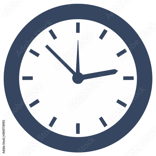 Simple analog clock face with dark blue border and hands showing approximate time