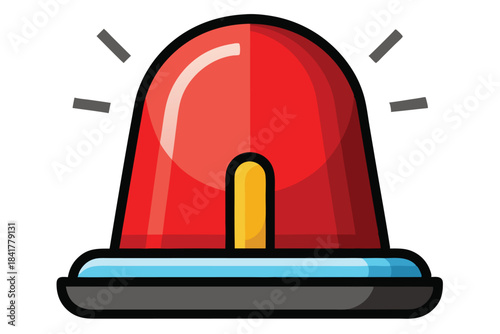 Cartoon red flashing light atop a blue base suggests urgent emergency response