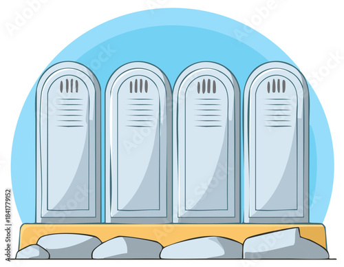 Four Stone Tablets with Engraved Lines Representing the Ten Commandments