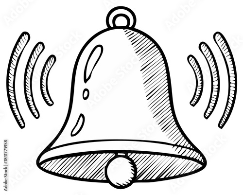Hand Drawn Bell Ringing Sound Waves Sketch