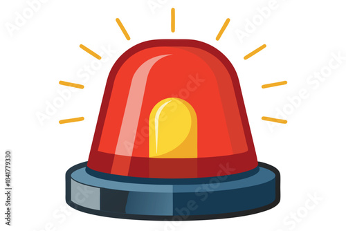 Cartoon red and yellow emergency siren light is flashing on a blue base