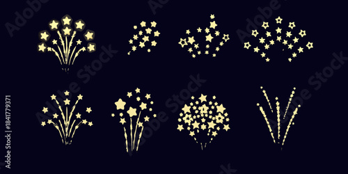 Golden starbursts and sparkling lights illuminating a dark celebratory background