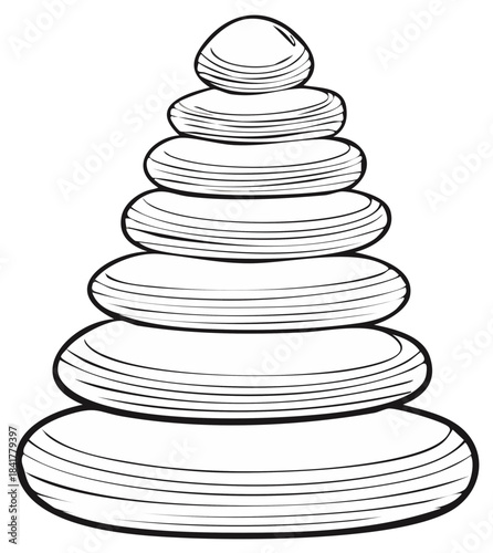 Stacked Pebble Stone Tower Line Art Design Element for Balance and Harmony