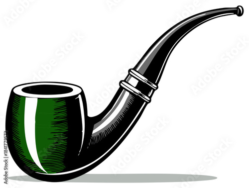 Vintage style smoking pipe with distinctive green bowl and polished black stem illustration