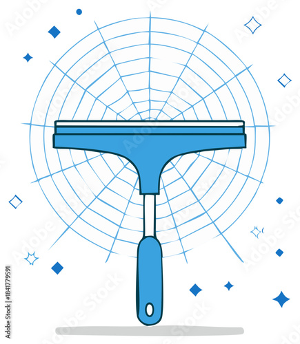 Blue Squeegee Cleaning Tool with Concentric Circle and Sparkles Design