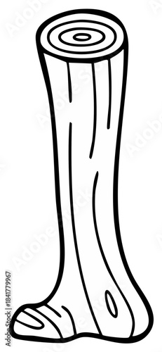 Black and white illustration of a tree trunk, with visible rings and natural curves.