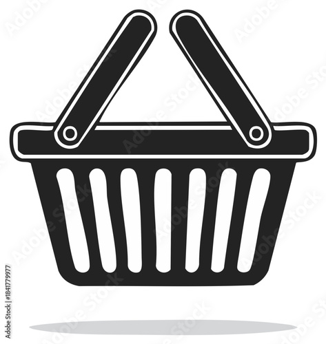 Simple black empty shopping basket icon for online commerce and retail vector illustration