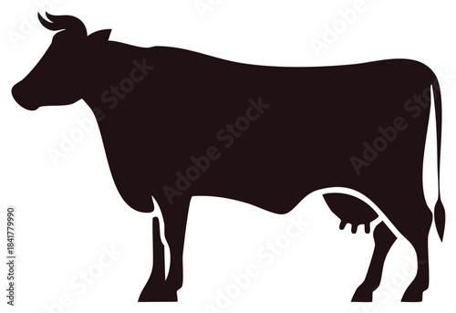 Black silhouette of a standing dairy cow vector illustration with udder for farm and agriculture concepts
