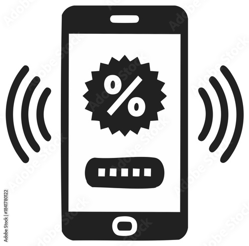 Mobile phone showing percentage discount notification and secure digital code entry