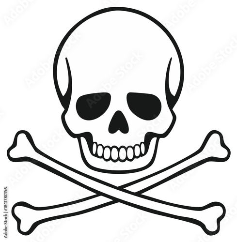 Stylized Skull and Crossbones Graphic Depicting Death Danger or Pirate Symbolism in Black and White Coloration and Bold Outlines