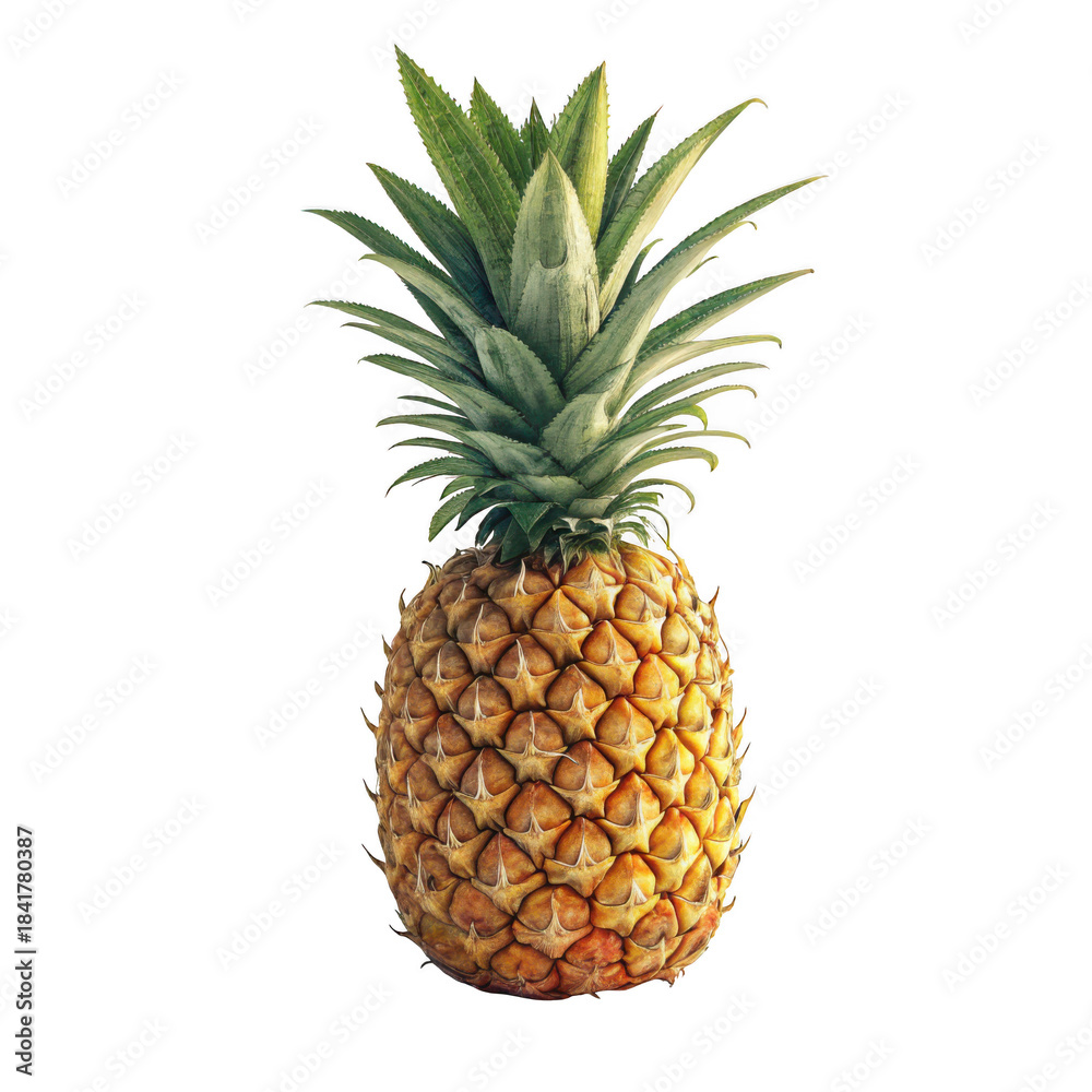 Fototapeta premium Whole ripe pineapple with green leaves isolated on transparent background