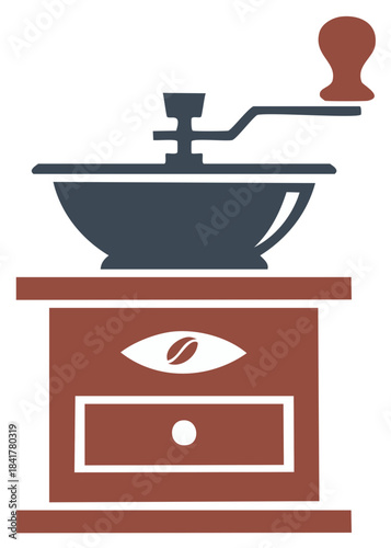 Classic Hand Crank Coffee Grinder Vector Icon Daily Brew Freshness