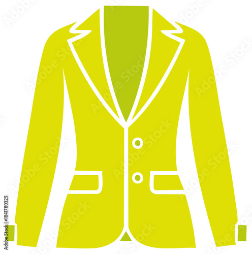 Bright yellow single breasted blazer jacket with white trim and buttons