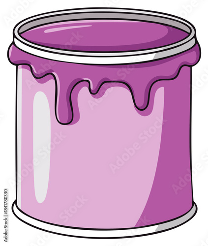 Cartoon Illustration of a Dripping Purple Paint Can for Art and Crafts
