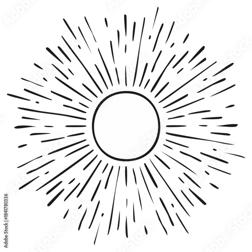Black and white sunburst design with rays of light radiating outwards