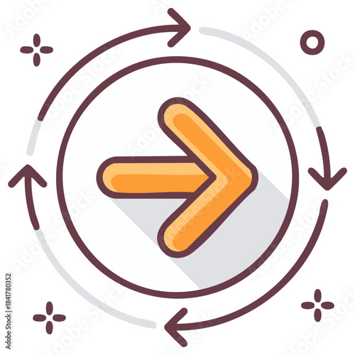 Arrows in Circular Motion with an Internal Arrow Showing Movement and Direction, Design Symbol