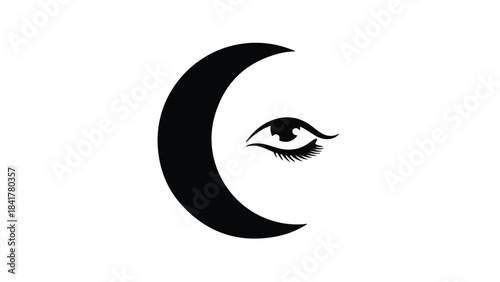 Minimalist crescent moon eye illustration mystical dreamy symbol lunar celestial magic