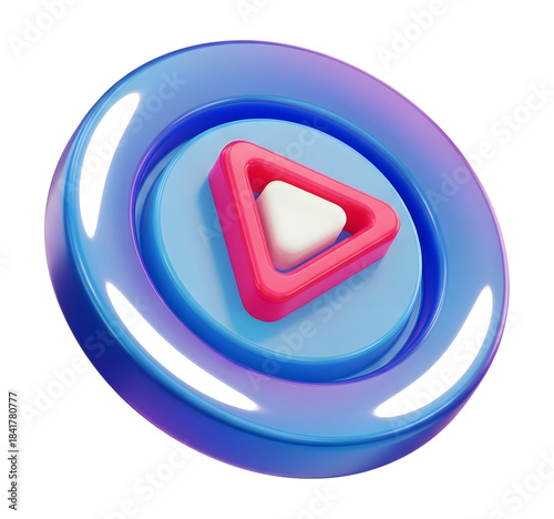 Glossy blue play button icon modern png