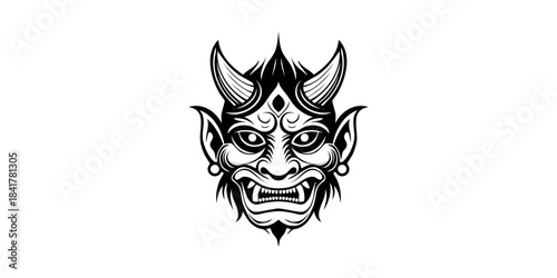 Detailed vector image of a fierce Japanese Oni mask