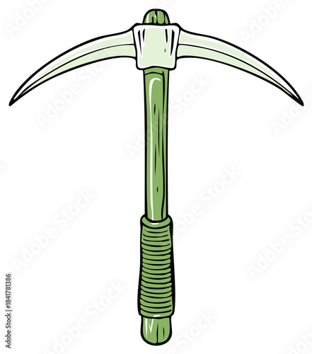 Hand Drawn Green Pickaxe Tool Vector Illustration for Mining and Digging