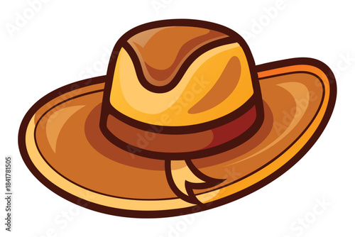 A stylish, cartoonish cowboy hat boasts shades of brown and golden yellow hues