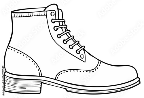 Classic Leather Lace-Up Boot Drawing Side View