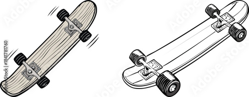 Skateboard mid trick illustration showing dynamic motion and energetic sporty moment in expressive hand drawn style