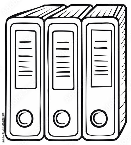 Three Blank Archival Binders Standing Together Hand Drawn Illustration