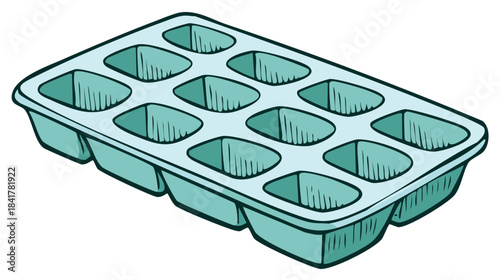 Light blue twelve compartment ice cube tray cartoon illustration