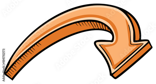 Curved Downward Orange Arrow, Directional Indicator Illustration, Wayfinding Sign