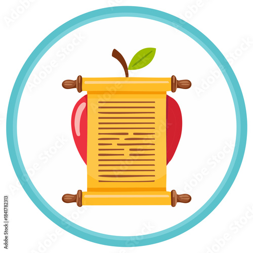 Red Apple and Ancient Parchment Scroll Icon for Knowledge and Education