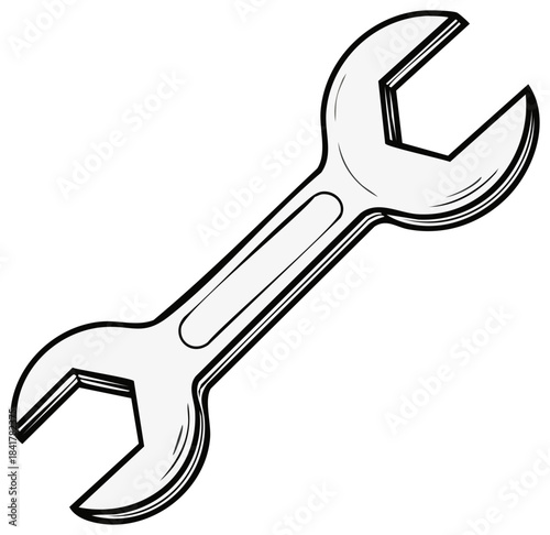 Chrome open-ended wrench with shading for detail and emphasis