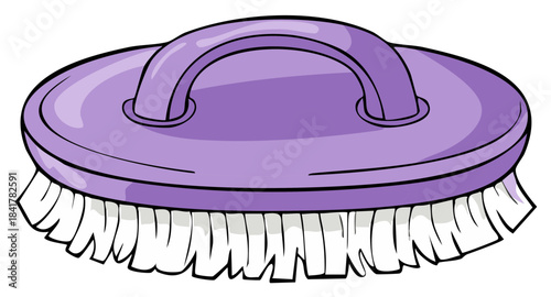 Cartoon illustration of a purple hand brush with white bristles.