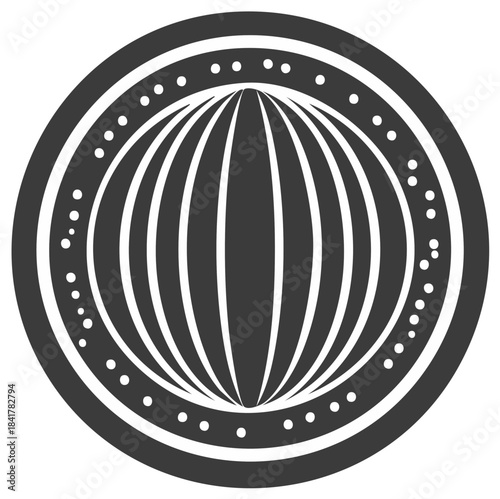Abstract illustration of a spherical shape with dotted and striped elements