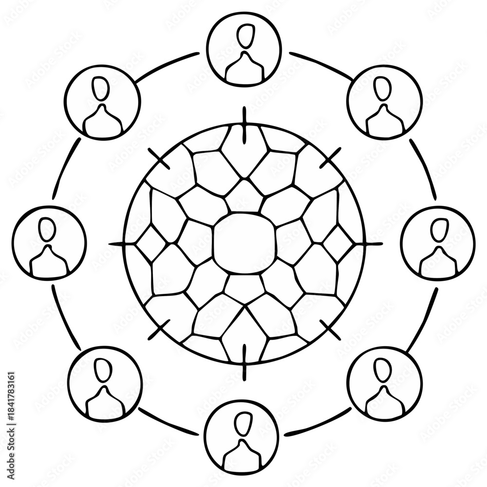 Obraz premium Abstract representation of a network of people connected in a circular formation around a central element