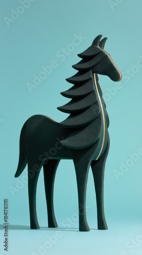 Abstract horse sculpture, minimalist design, modern decor, gold accent