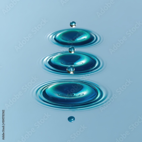 Macro shot of water drops and ripples, serene liquid art, abstract background.
