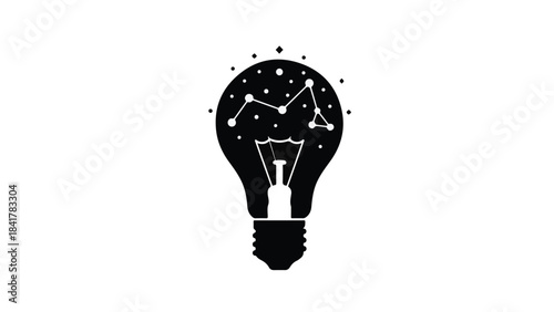 Creative inspiration concept with lightbulb containing clock and stars on white background, symbolizing innovative ideas and time management