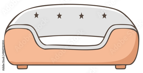 Vector cartoon illustration of a cozy and modern pet bed with a star pattern design