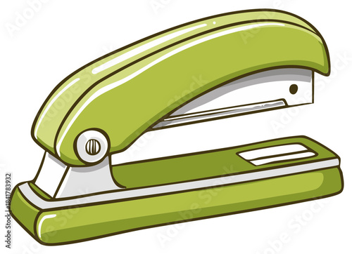 Green stapler illustration, office stationary, isolated on white background