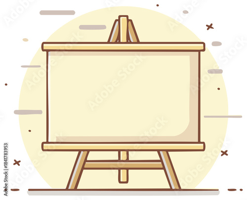 Illustration of an easel with a blank canvas against a light yellow background circle