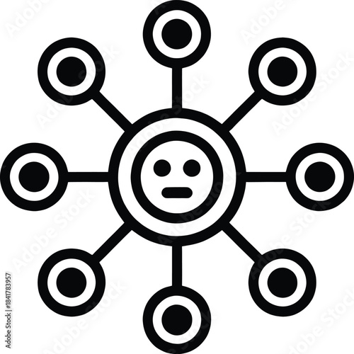 Simple Network Hub Icon – Connected User Node, Social Media Network, Communication Link Symbol in Minimal Line Style