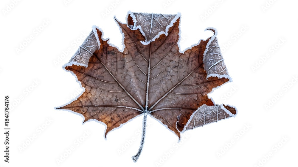 Naklejka premium Frosty maple leaf on white background